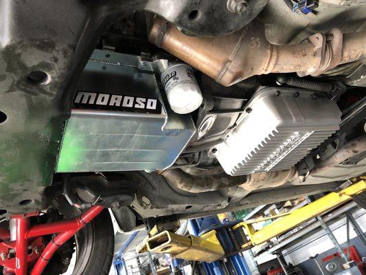 Moroso oil pan and Hughes performance deep ATF pan.