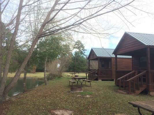 Lodges on stocked pond