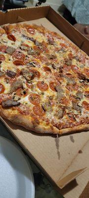 Pepperoni, sausage, and mushrooms.