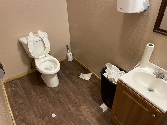 Toilet was gross, no soap... not sure if that was drywall in the corner of the floor???