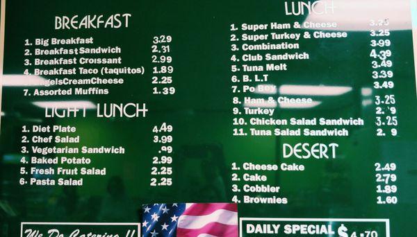 Lunch Breakfast menu