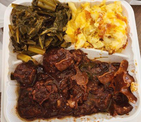 Oxtail Stew with Collard Greens and Mac & Cheese