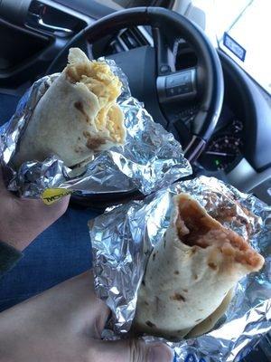 The breakfast burrito and bean burrito.