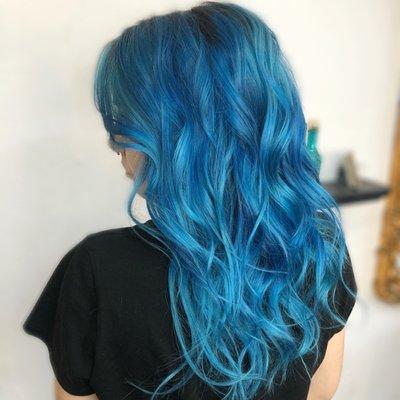 blue hues with blowdry and style