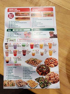 Physical copy of the menu (back side)