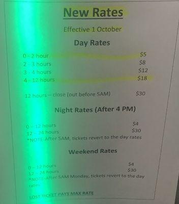 New parking rates October 2022