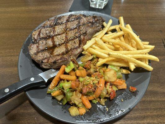 Ribeye with French fries and Seasonal Vegetables