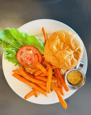 Zocalo Burger* with Sweet Potato Fries ~ Galaxy Cafe South Austin