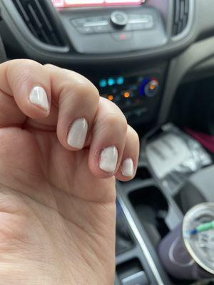 Nails not fully filled with color to the edges, and just missing completely in some spots on my nail