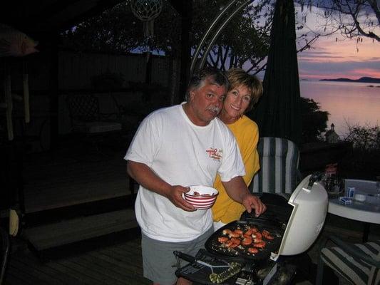 Guests having a barbeque.