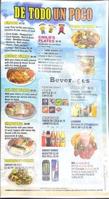 Burritos and kids menu ceviche and drinks