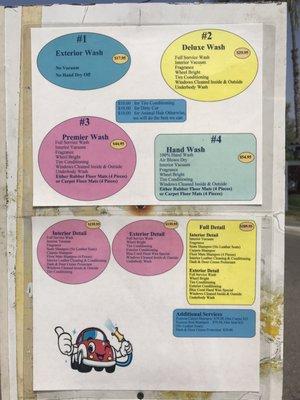 Car Wash Menu