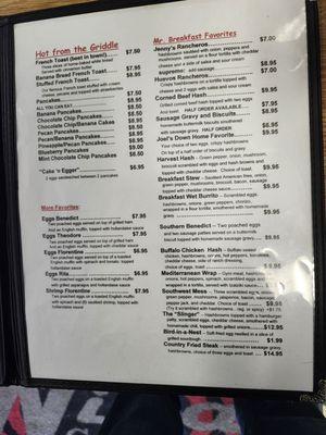 Menu with prices as of 10/19/24