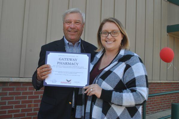 Phoenixville Regional Chamber of Commerce commemorative certificate at ribbon cutting ceremony