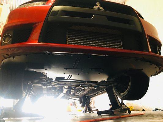 South Side Performance Inc. undertray & Depo Racing Technology Co., LTD intercooler install on a 2015 Mitsubishi Evo X.