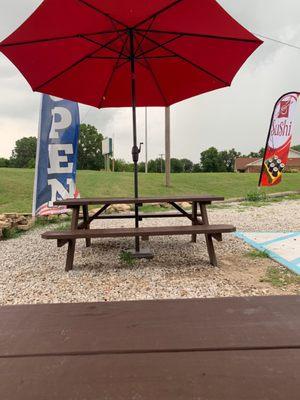 Outdoor umbrella seating