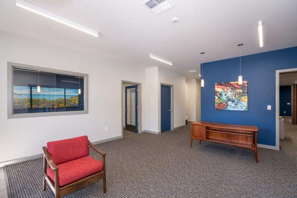 Newly remodeled office with artwork from local artists. We want you to feel comfortable the moment you walk in.