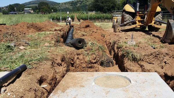 leach line going in trench