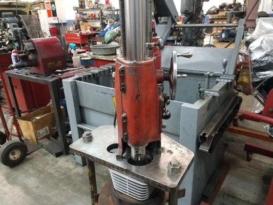 Small engine machining. Pictured is an ATV cylinder being machined.