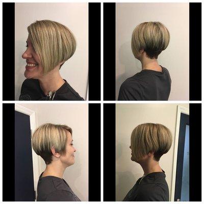 Stylist Becky's client was looking to augment her style with new her hair. Becky updated her guest's color and came up with this short bob.