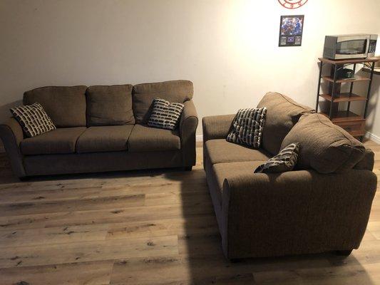 Living room after the new flooring has been installed.