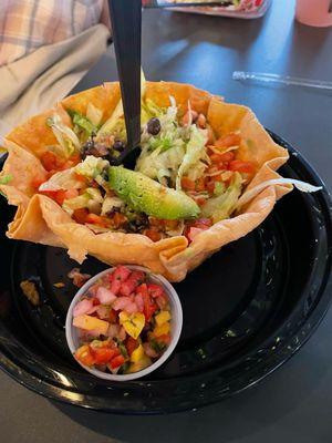 Taco salad with avocado instead of cheese