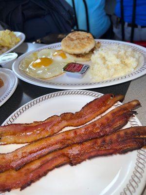 Bacon, Biscuit, Eggs and grits