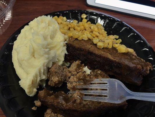 Today's special: meat loaf, mashed potato and corn