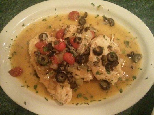 Chicken Marengo - wine sauce, chick, onion, olives, tomatoes