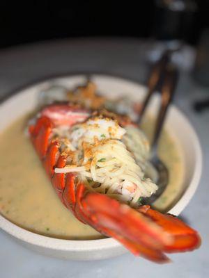 Lobster noodles: whole maine lobster, semolina noodles, garlic butter