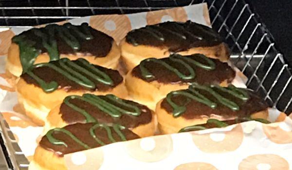 Boston cream donuts dressed for the holidays