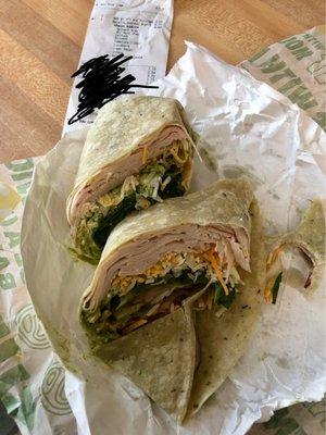 YUM. Baja Turkey Avocado Wrap. With mobile app coupon $7.73