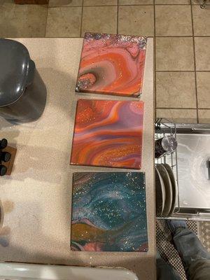 3 8x8" paintings from Hawaii Fluid Art!