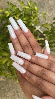 Acrylic nails using Valentino Soft white