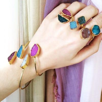 New jewels hitting the floor Every. Single. Day!!! Check out these gorgeous druzy angel wrap rings and bracelets - so pretty!