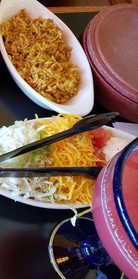 Chicken Fajita fixings and Rice