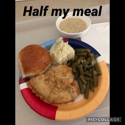 Lunch: 1/2 Chicken Fried Chicken, potatoes & green beans. Yum. 4.24.21