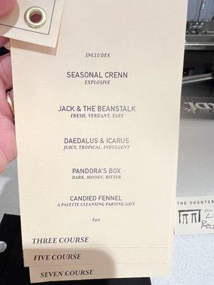 The three course tasting menu