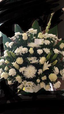 A beautiful sympathy arrangement made within one day. Very large with beautiful fresh flowers.