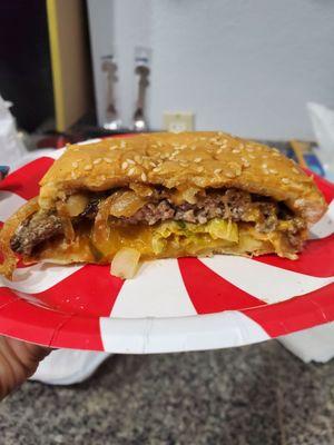 Cheeseburger with grilled onions