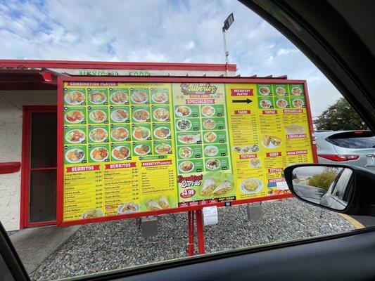 Drive thru menu - Sept 2021