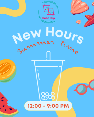 New Summer Hours!!
Open Everyday 12-9pm!!