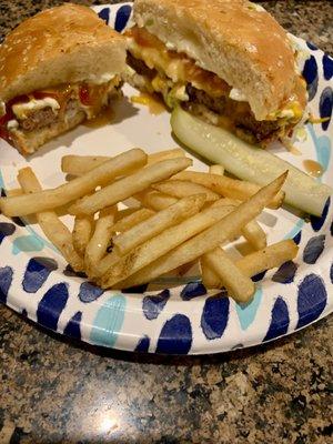 Redcoat Burger and side of fries. Yum!