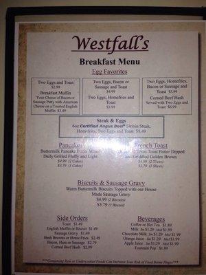 West falls menu breakfast