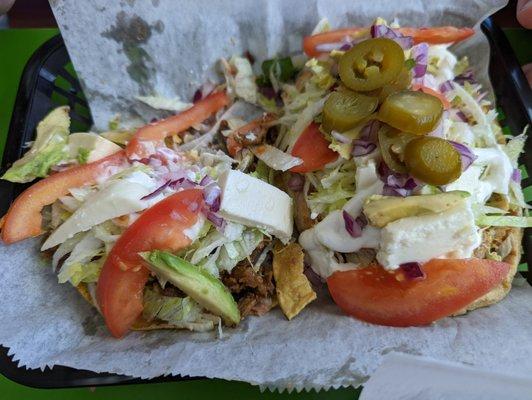 Beef tostada and chicken sope