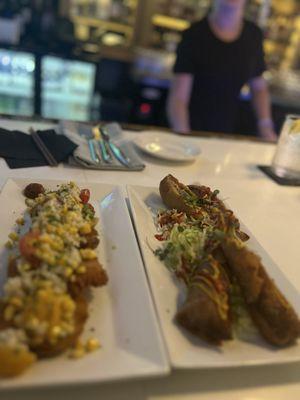 Fried green tomatoes & fried cheeseburger sliders in wonton