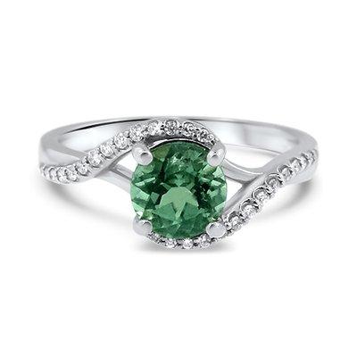 Goose Rocks Wave ring set with Mint Green Maine Tourmaline and Diamonds