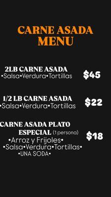 Carne Asada Menu