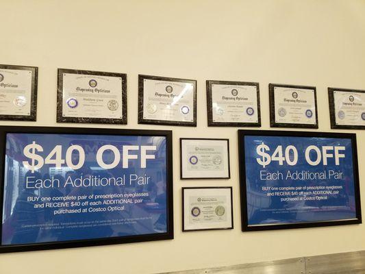 $40 off second pair. Optical certifications