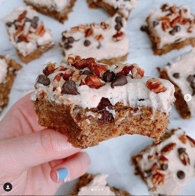 Frosted pumpkin spice banana bread bars using our seasonal Pumpkin Spice mix